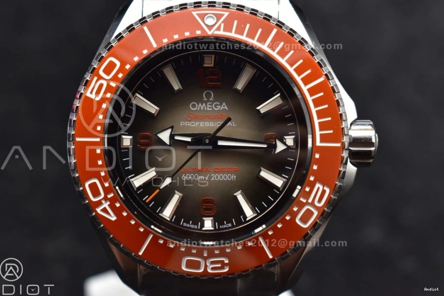A2824 Ceramic Deep Edition 1:1 Bezel TF Orange Dial Best SS 6000M Seamaster on Gray Bracelet SS Ultra 1224